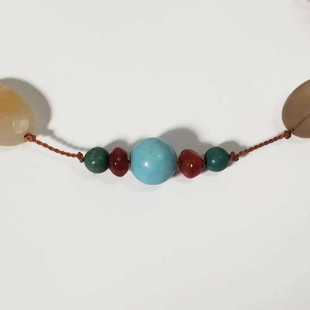 Agate Freshwater Pearl Carnelian Turquoise Bead Sterling Silver Toggle Necklace